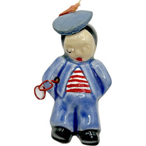 Rare Vintage ELZAC Ceramic French BOY BROOCH Pin Costume Jewelry